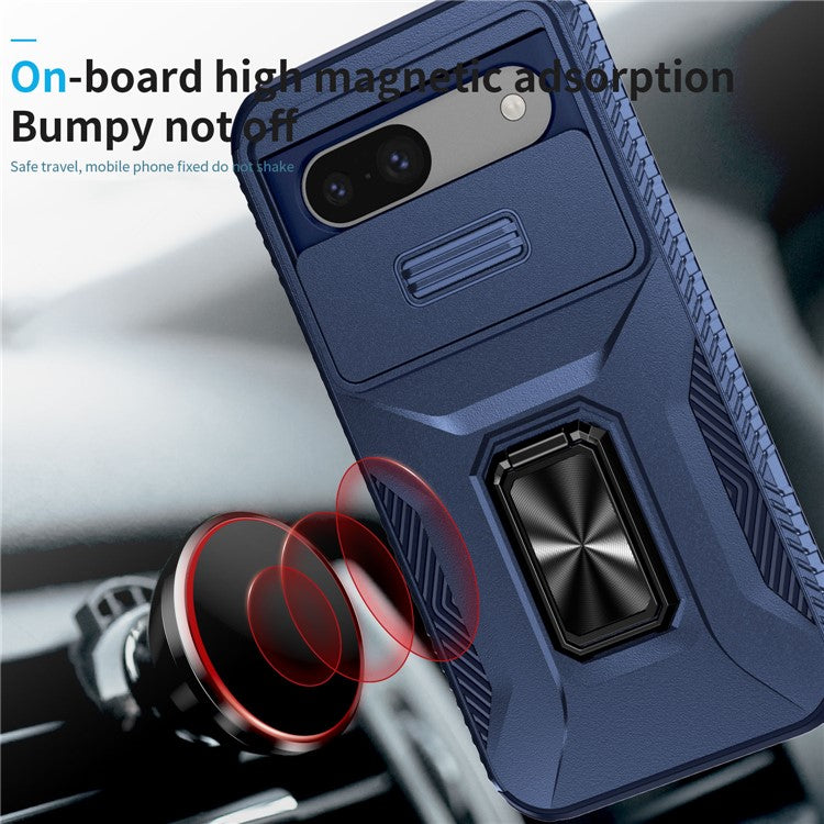 For Google Pixel 8a Case Camshield Kickstand TPU+PC Anti-Slip Phone Cover - Blue