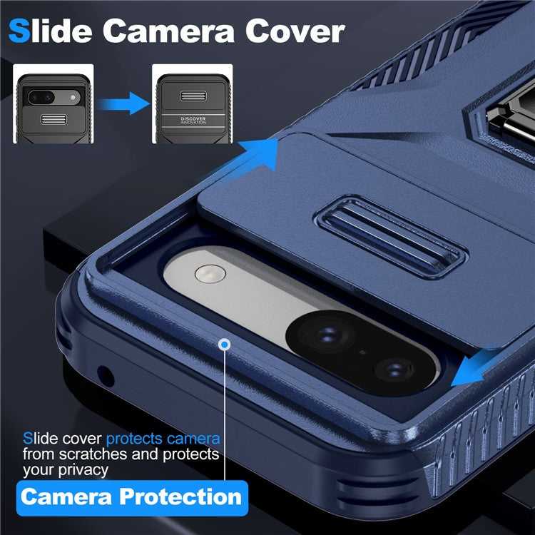 For Google Pixel 8a Case Camshield Kickstand TPU+PC Anti-Slip Phone Cover - Blue