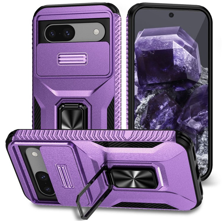 For Google Pixel 8a Case Camshield Kickstand TPU+PC Anti-Slip Phone Cover - Purple