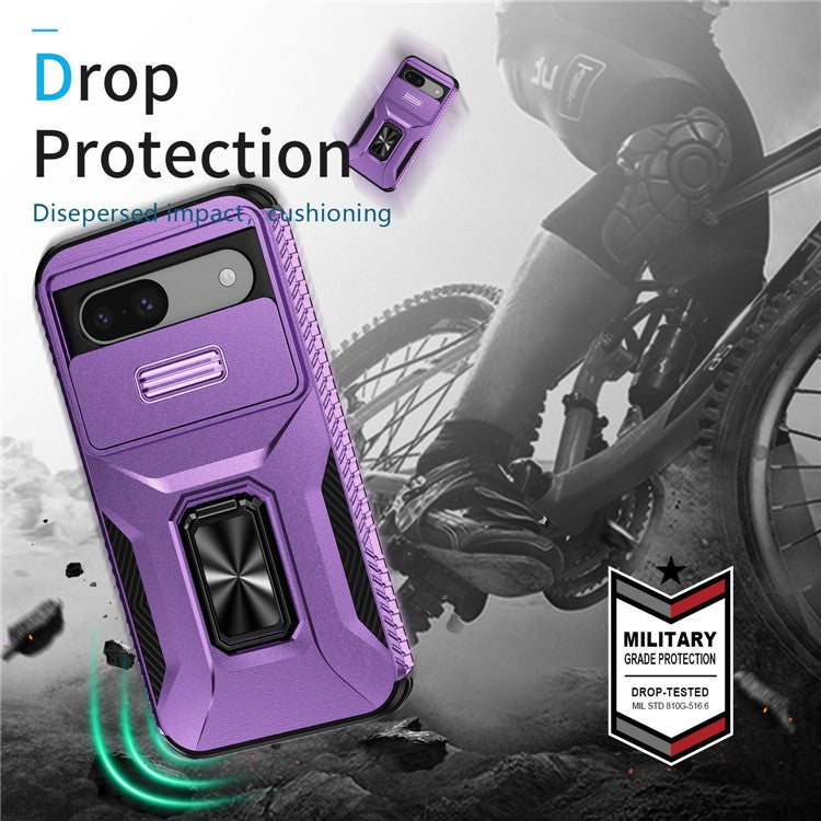 For Google Pixel 8a Case Camshield Kickstand TPU+PC Anti-Slip Phone Cover - Purple