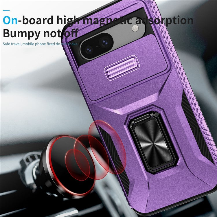 For Google Pixel 8a Case Camshield Kickstand TPU+PC Anti-Slip Phone Cover - Purple