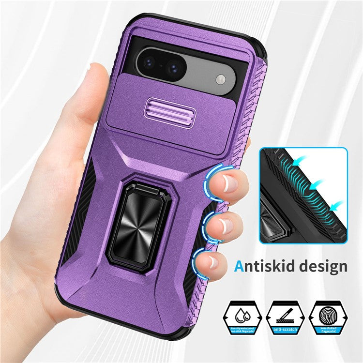 For Google Pixel 8a Case Camshield Kickstand TPU+PC Anti-Slip Phone Cover - Purple