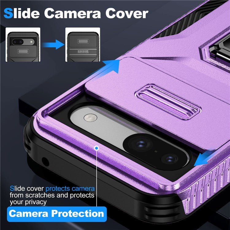 For Google Pixel 8a Case Camshield Kickstand TPU+PC Anti-Slip Phone Cover - Purple