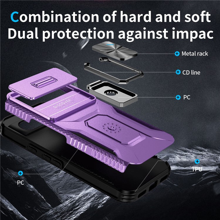 For Google Pixel 8a Case Camshield Kickstand TPU+PC Anti-Slip Phone Cover - Purple