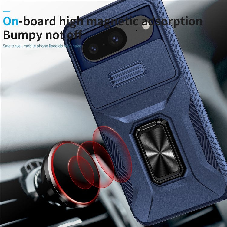 For Google Pixel 8 Case Camshield Kickstand TPU+PC Anti-Slip Phone Cover - Blue