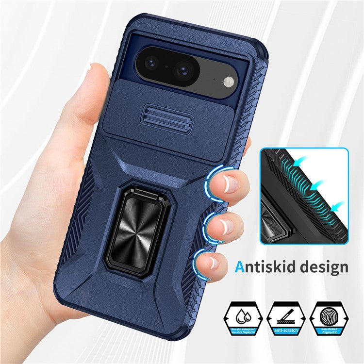 For Google Pixel 8 Case Camshield Kickstand TPU+PC Anti-Slip Phone Cover - Blue