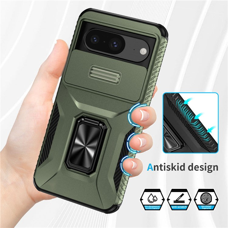 For Google Pixel 8 Case Camshield Kickstand TPU+PC Anti-Slip Phone Cover - Green