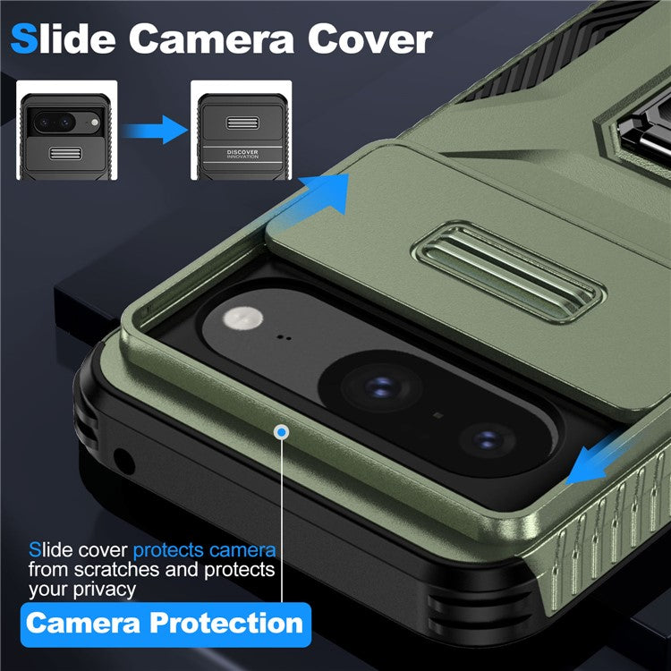 For Google Pixel 8 Case Camshield Kickstand TPU+PC Anti-Slip Phone Cover - Green