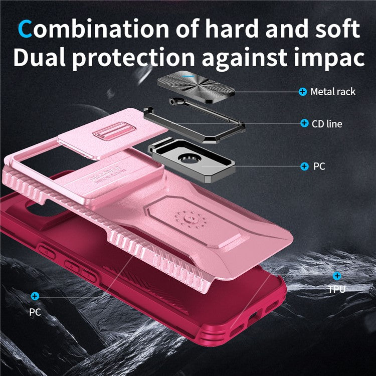 For Google Pixel 8 Case Camshield Kickstand TPU+PC Anti-Slip Phone Cover - Pink+Wine Red