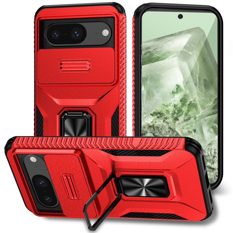 For Google Pixel 8 Case Camshield Kickstand TPU+PC Anti-Slip Phone Cover - Red