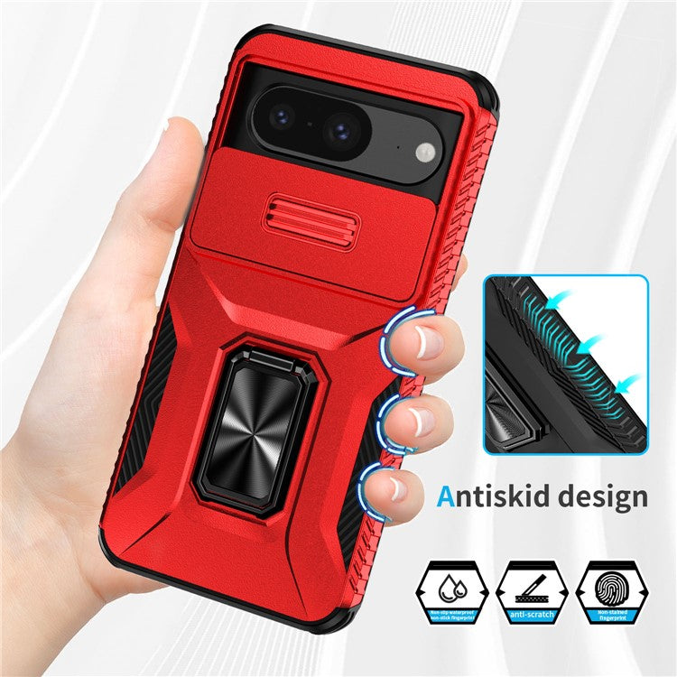 For Google Pixel 8 Case Camshield Kickstand TPU+PC Anti-Slip Phone Cover - Red