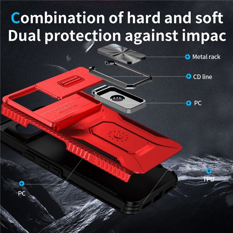 For Google Pixel 8 Case Camshield Kickstand TPU+PC Anti-Slip Phone Cover - Red