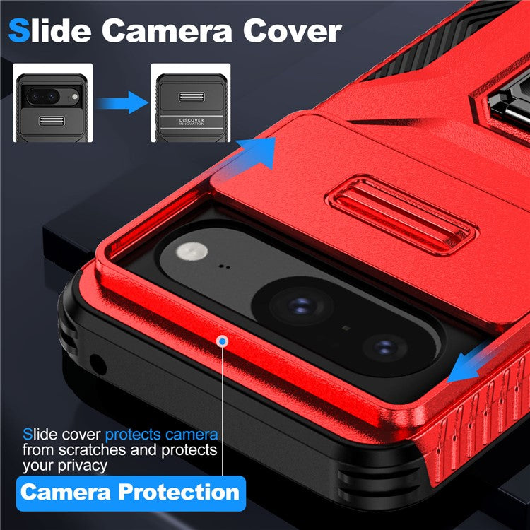 For Google Pixel 8 Case Camshield Kickstand TPU+PC Anti-Slip Phone Cover - Red