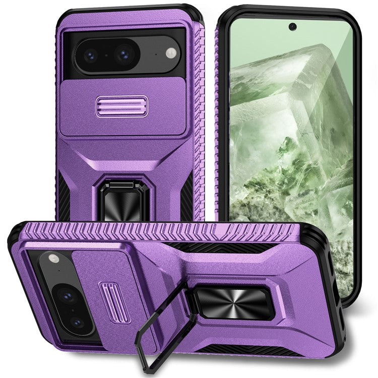 For Google Pixel 8 Case Camshield Kickstand TPU+PC Anti-Slip Phone Cover - Purple