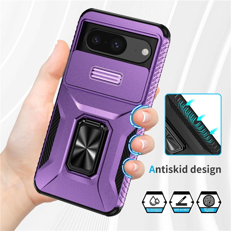 For Google Pixel 8 Case Camshield Kickstand TPU+PC Anti-Slip Phone Cover - Purple