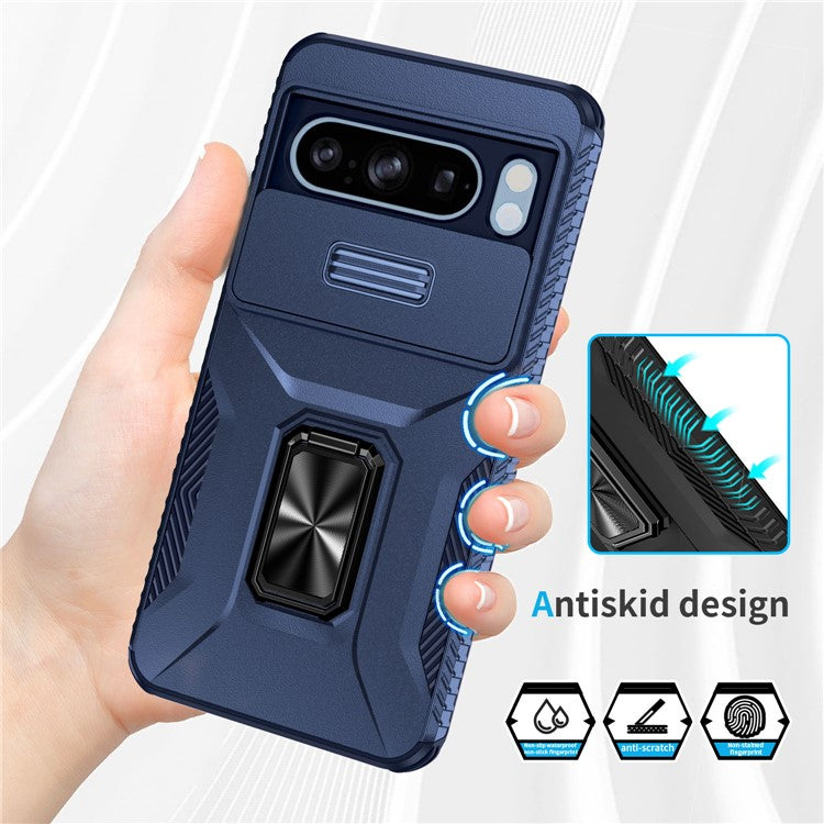 For Google Pixel 8 Pro Case Camshield Kickstand TPU+PC Anti-Slip Phone Cover -  Blue