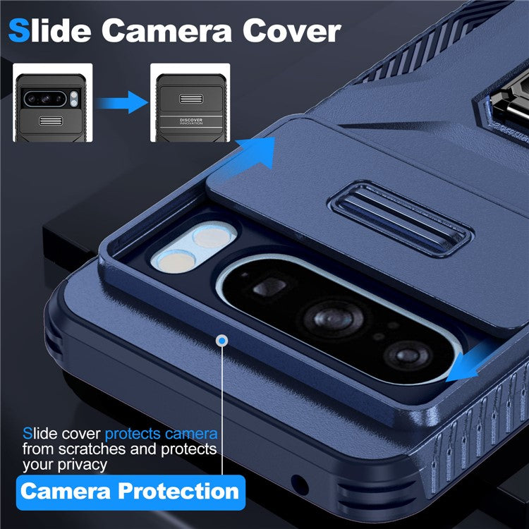 For Google Pixel 8 Pro Case Camshield Kickstand TPU+PC Anti-Slip Phone Cover -  Blue