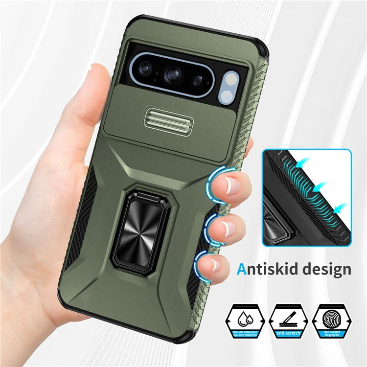 For Google Pixel 8 Pro Case Camshield Kickstand TPU+PC Anti-Slip Phone Cover -  Green