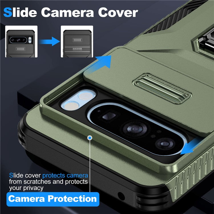 For Google Pixel 8 Pro Case Camshield Kickstand TPU+PC Anti-Slip Phone Cover -  Green