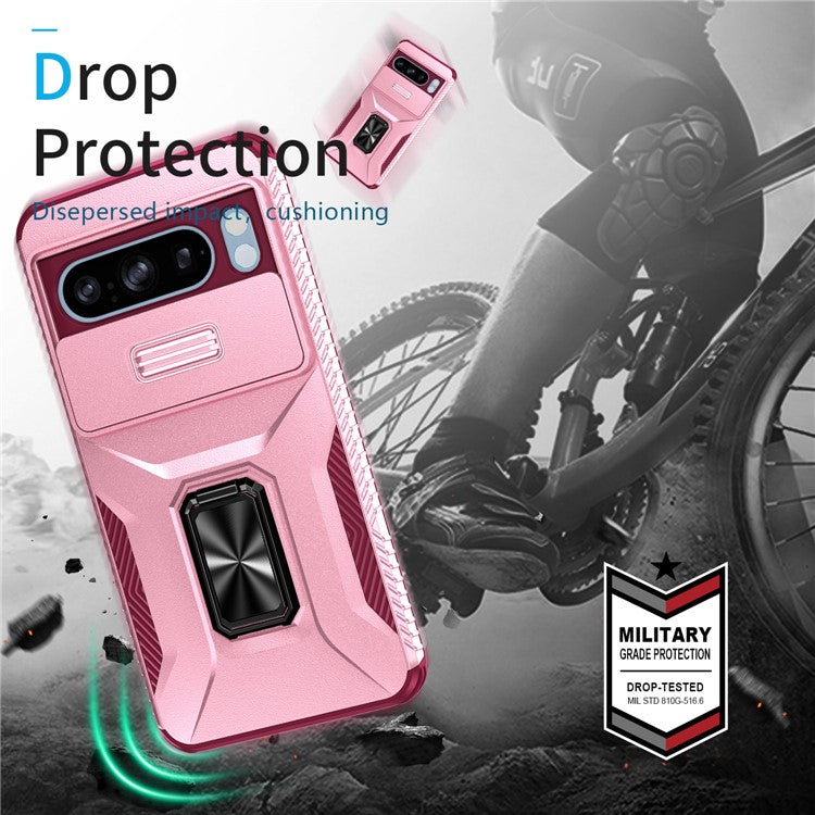 For Google Pixel 8 Pro Case Camshield Kickstand TPU+PC Anti-Slip Phone Cover -  Pink+Wine Red