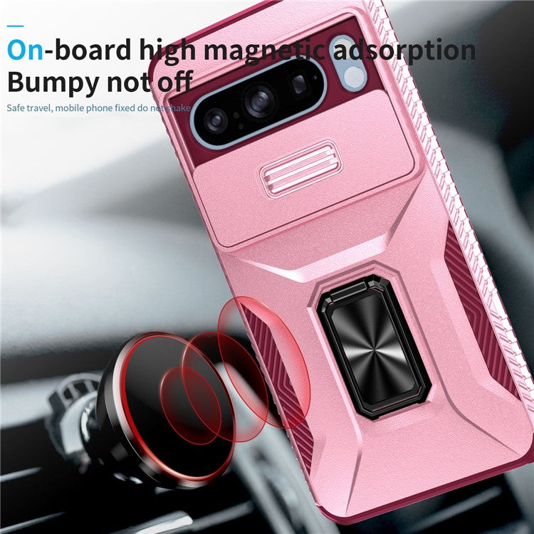 For Google Pixel 8 Pro Case Camshield Kickstand TPU+PC Anti-Slip Phone Cover -  Pink+Wine Red