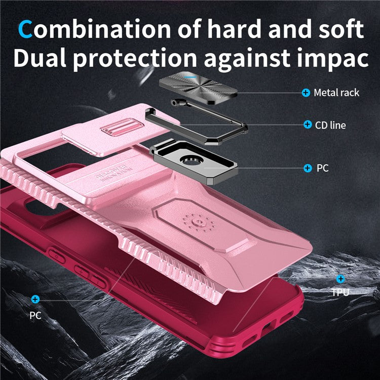 For Google Pixel 8 Pro Case Camshield Kickstand TPU+PC Anti-Slip Phone Cover -  Pink+Wine Red