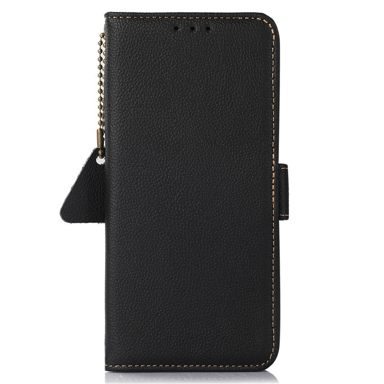 TJ For Xiaomi Redmi 14C 4G Case RFID Blocking Genuine Cow Leather Phone Cover - Black