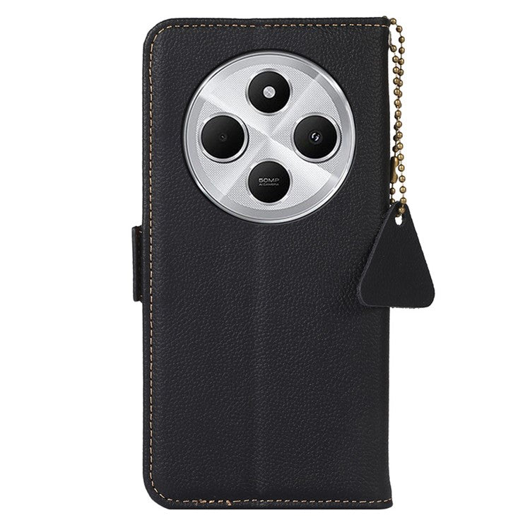 TJ For Xiaomi Redmi 14C 4G Case RFID Blocking Genuine Cow Leather Phone Cover - Black