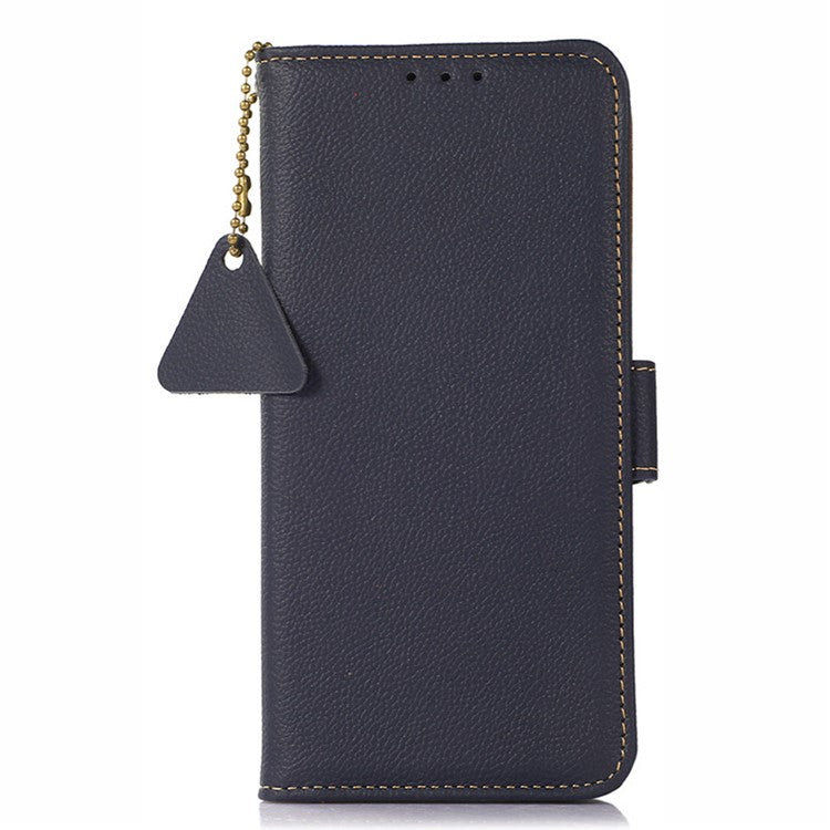 TJ For Xiaomi Redmi 14C 4G Case RFID Blocking Genuine Cow Leather Phone Cover - Blue