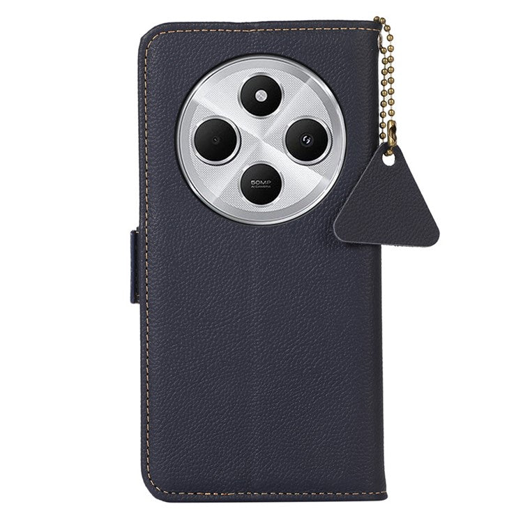 TJ For Xiaomi Redmi 14C 4G Case RFID Blocking Genuine Cow Leather Phone Cover - Blue