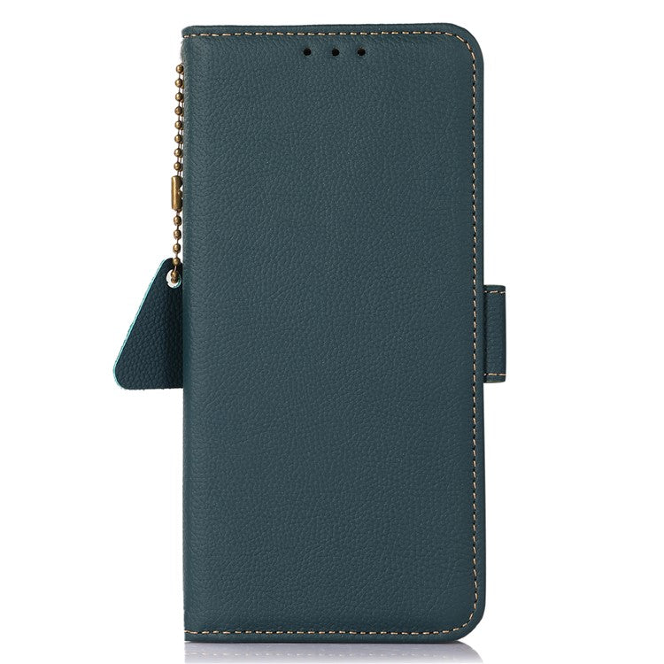 TJ For Xiaomi Redmi 14C 4G Case RFID Blocking Genuine Cow Leather Phone Cover - Green