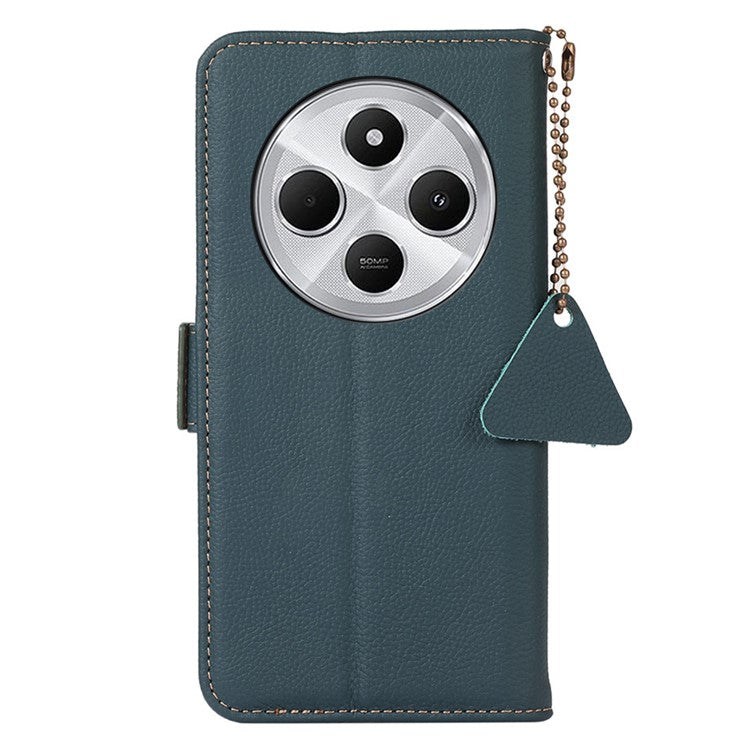 TJ For Xiaomi Redmi 14C 4G Case RFID Blocking Genuine Cow Leather Phone Cover - Green