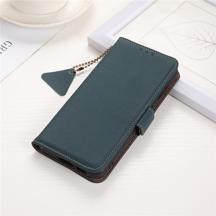 TJ For Xiaomi Redmi 14C 4G Case RFID Blocking Genuine Cow Leather Phone Cover - Green