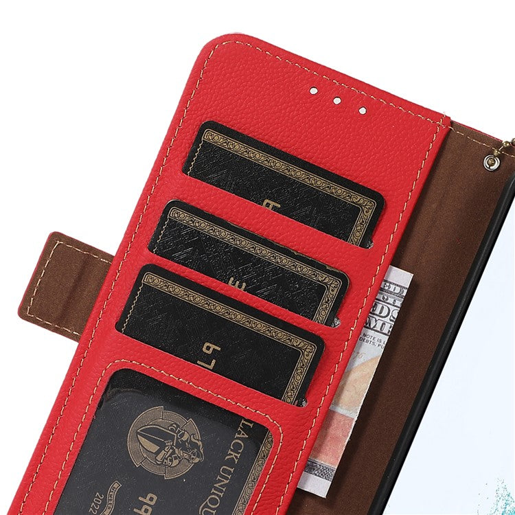 TJ For Xiaomi Redmi 14C 4G Case RFID Blocking Genuine Cow Leather Phone Cover - Red