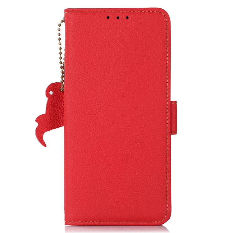 TJ For Xiaomi Redmi 14C 4G Case RFID Blocking Genuine Cow Leather Phone Cover - Red