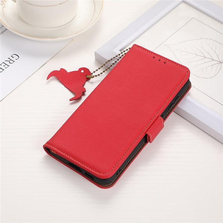 TJ For Xiaomi Redmi 14C 4G Case RFID Blocking Genuine Cow Leather Phone Cover - Red