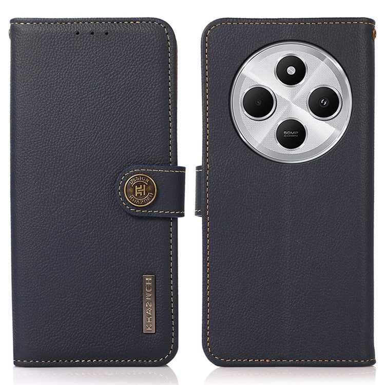 KHAZNEH For Xiaomi Redmi 14C 4G Case Genuine Cow Leather Wallet Phone Cover - Blue