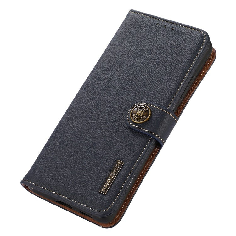 KHAZNEH For Xiaomi Redmi 14C 4G Case Genuine Cow Leather Wallet Phone Cover - Blue