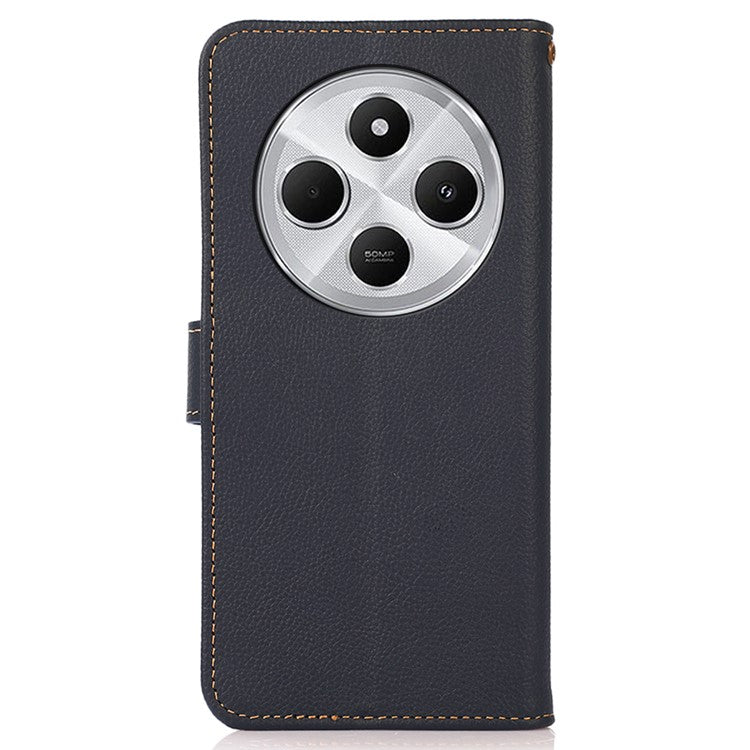 KHAZNEH For Xiaomi Redmi 14C 4G Case Genuine Cow Leather Wallet Phone Cover - Blue