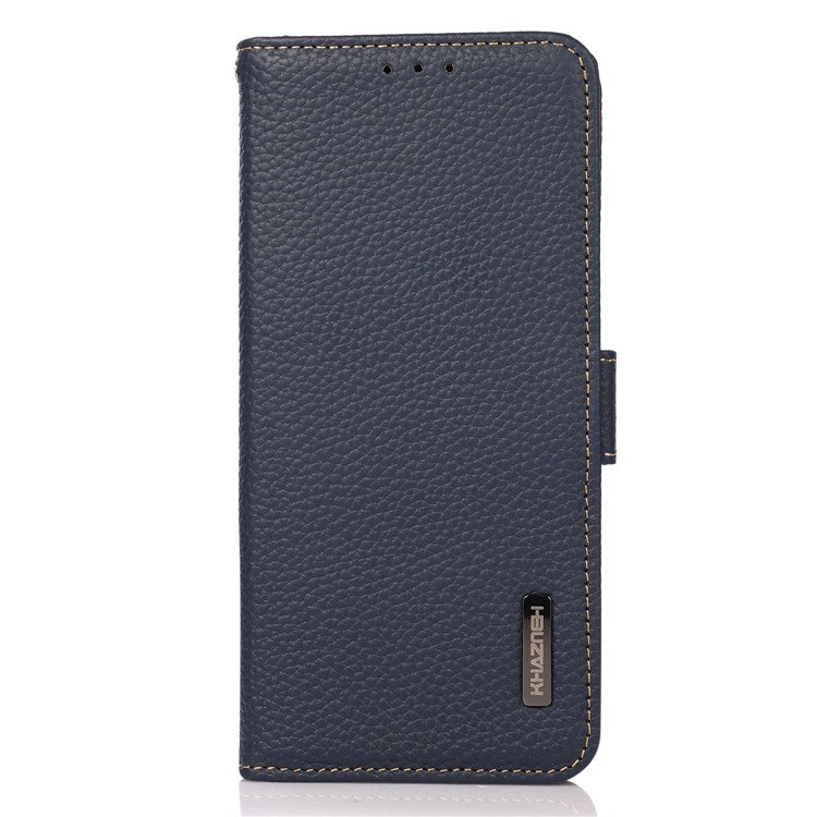 KHAZNEH For Xiaomi Poco C75 4G / Redmi 14R 5G / 14C 4G Phone Case Genuine Cow Leather Cover RFID Blocking - Blue