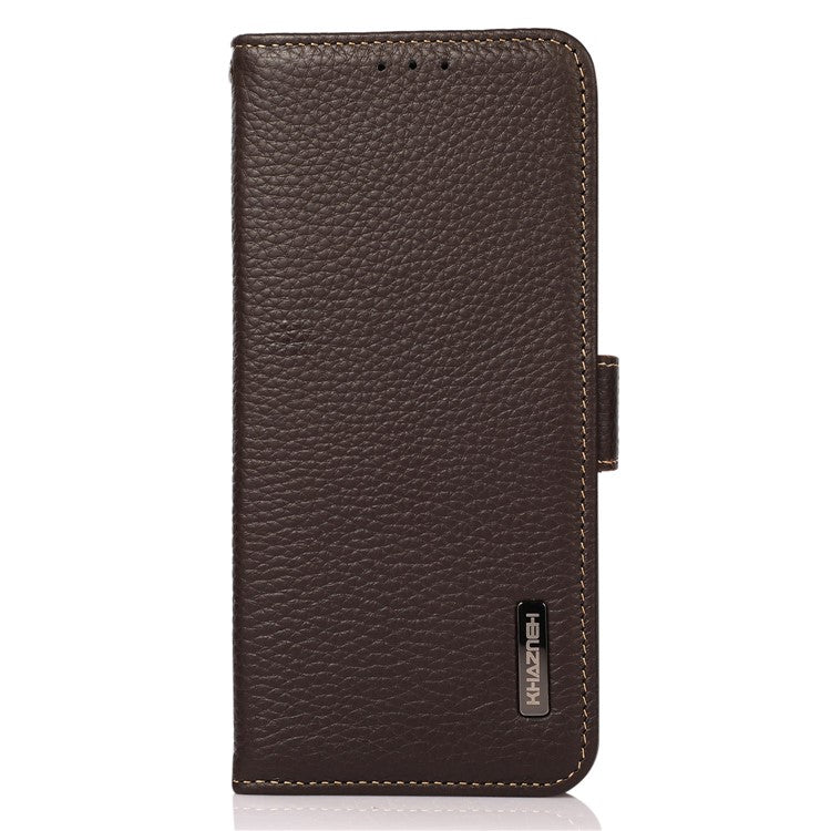 KHAZNEH For Xiaomi Poco C75 4G / Redmi 14R 5G / 14C 4G Phone Case Genuine Cow Leather Cover RFID Blocking - Brown