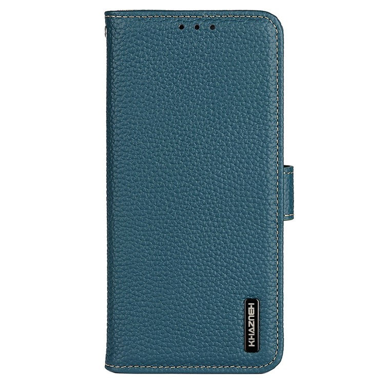 KHAZNEH For Xiaomi Poco C75 4G / Redmi 14R 5G / 14C 4G Phone Case Genuine Cow Leather Flip Cover - Green