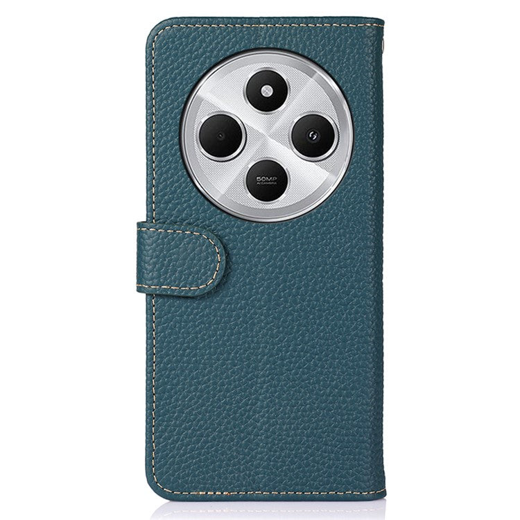 KHAZNEH For Xiaomi Poco C75 4G / Redmi 14R 5G / 14C 4G Phone Case Genuine Cow Leather Flip Cover - Green