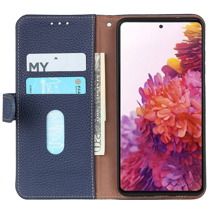 KHAZNEH For Xiaomi Poco C75 4G / Redmi 14R 5G / 14C 4G Phone Case Genuine Cow Leather Flip Cover - Blue