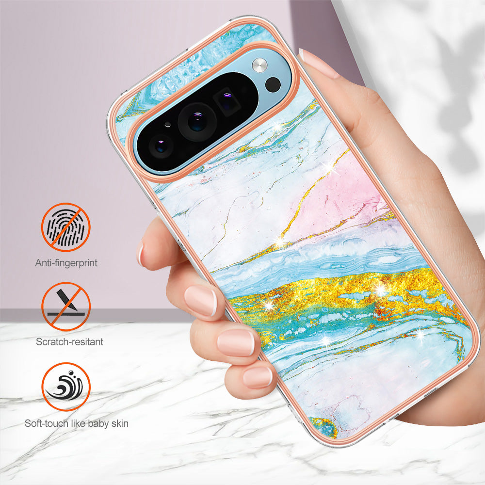 For Google Pixel 9 Pro XL Case YB IMD Series-2 Style-B IMD Marble Pattern TPU Back Cover - Green 004