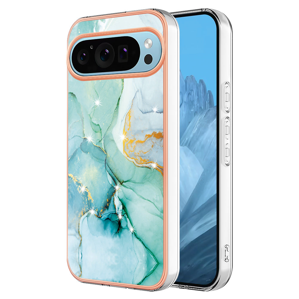 For Google Pixel 9 Pro XL Case YB IMD Series-2 Style-B IMD Marble Pattern TPU Back Cover - Green 003