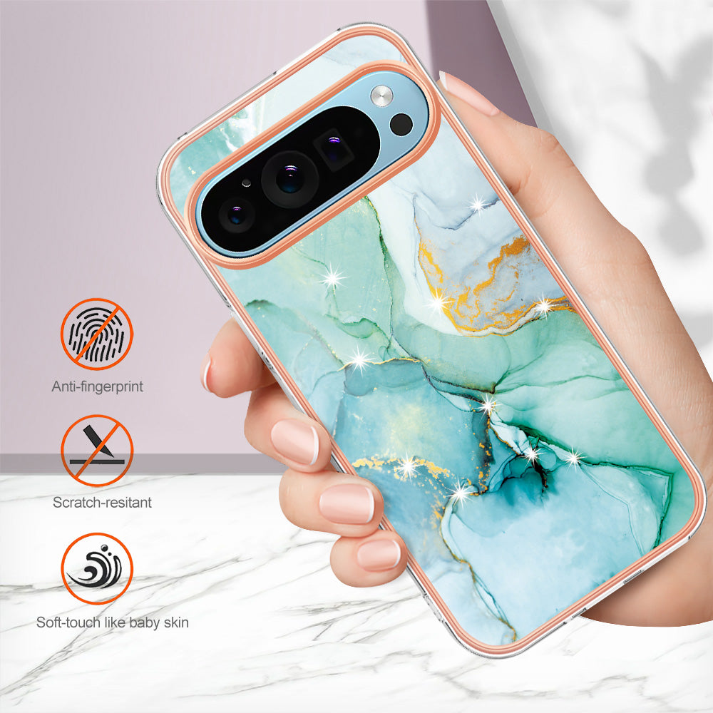 For Google Pixel 9 Pro XL Case YB IMD Series-2 Style-B IMD Marble Pattern TPU Back Cover - Green 003