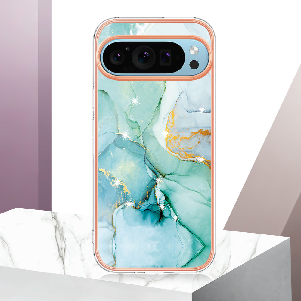 For Google Pixel 9 Pro XL Case YB IMD Series-2 Style-B IMD Marble Pattern TPU Back Cover - Green 003