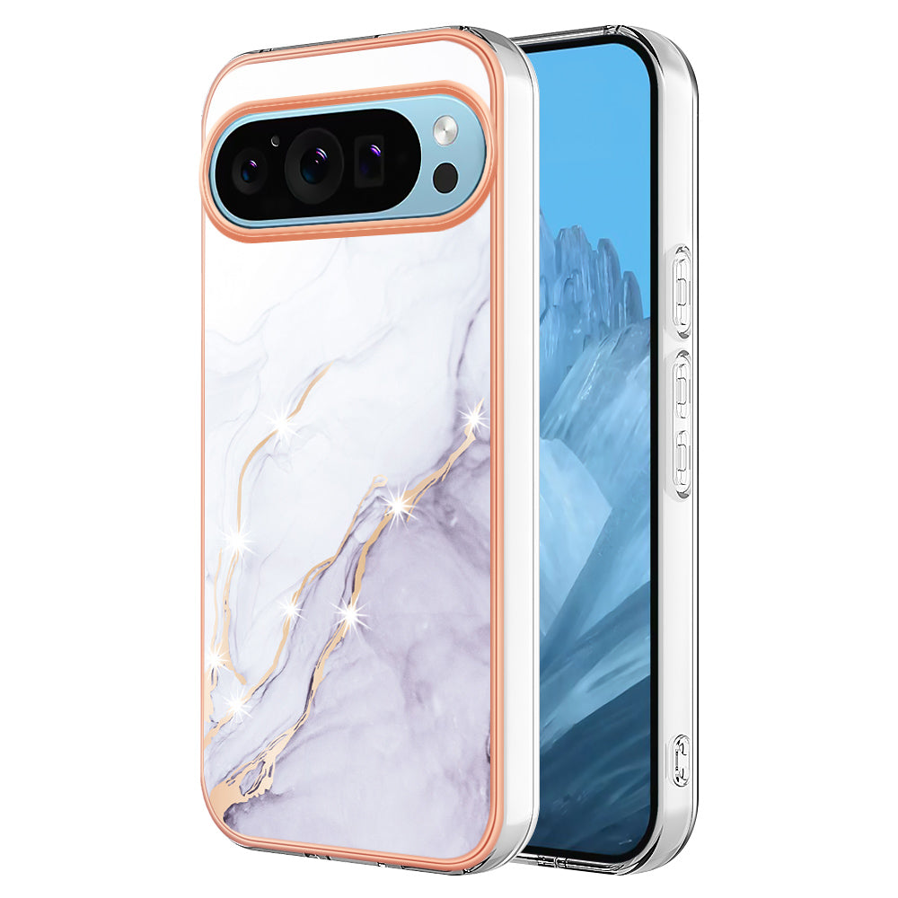 For Google Pixel 9 Pro XL Case YB IMD Series-2 Style-B IMD Marble Pattern TPU Back Cover - White 006