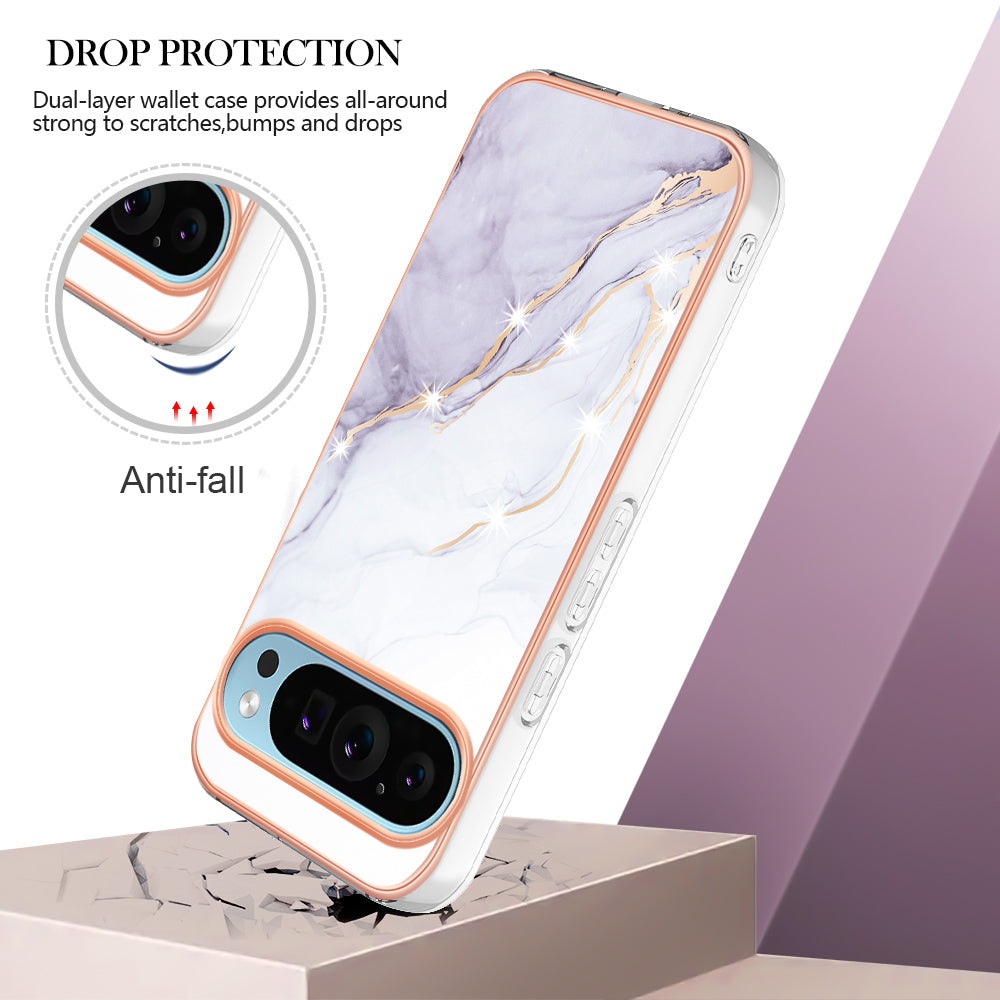 For Google Pixel 9 Pro XL Case YB IMD Series-2 Style-B IMD Marble Pattern TPU Back Cover - White 006